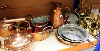 AN ASSORTMENT OF ORNAMENTAL FIRESIDE BRASS AND COPPER