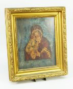 RELIGIOUS ICON OF THE VIRGIN MARY (framed 34 x 29cms including frame)