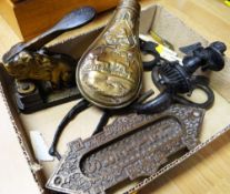 PARCEL OF METALWARE including brass powder pouch ETC