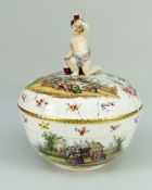 A CONTINENTAL PORCELAIN BASIN AND COVER decorated with transfer scene of revellers to each and