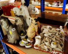 A PARCEL OF STAFFORDSHIRE POTTERY including two pairs of pug dogs, five Victorian toothpaste