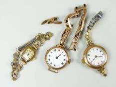 THREE ASSORTED YELLOW METAL LADIES' WRISTWATCHES (AS FOUND)