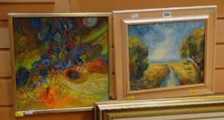 J BRIDGEN oil on canvas - semi-abstract botanical study signed and dated 1975 32 x 32cms; together