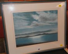 HUGH H WADDELL pastel coastal scene with clouds signed with initials 32 x 42cms (framed and mounted)