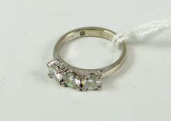 18CT WHITE GOLD THREE-STONE DIAMOND RING, visual estimate .7ct