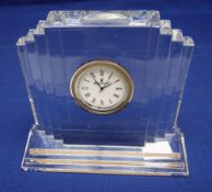 A WATERFORD CRYSTAL MANTEL CLOCK in the Art Deco style, 13cms high