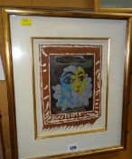 PABLO PICASSO print - semi-abstract portrait, 26 x 19cms (framed and mounted)