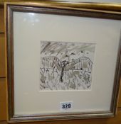 DAVID BURTON-RICHARDSON pen and ink - landscape with tree, dated verso 2004, 11 x 12cms