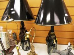 A PAIR OF TAITTINGER CHAMPAGNE BOTTLE TABLE LAMPS AND SHADES