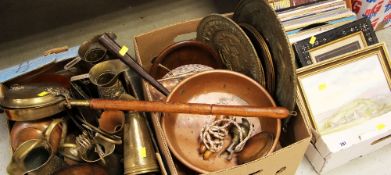 A QUANTITY OF COPPER AND BRASS, PICTURES ETC