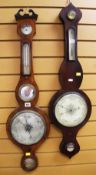 TWO ANTIQUE ANEROID BANJO BAROMETERS