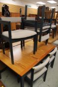 LATE C20TH PINE & PAINTED EXTENDING KITCHEN DINING TABLE with 4+2 matching chairs