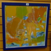 SANDRA KENNEDY oil on canvas - abstract entitled verso 'Source', 50 x 50cms (box framed)