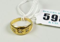 YELLOW METAL (HALLMARK RUBBED) DIAMOND CHIP GIPSY SET RING 4.1 grams approx.