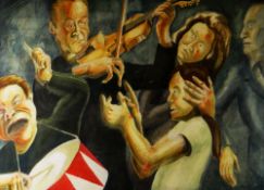 MICHAEL FLYNN (sculptor) mixed media on paper - a group of figures including violinist and