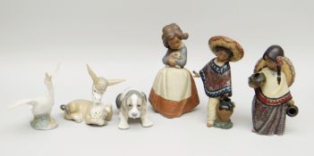 A GROUP OF SIX LLADRO SCULPTURES comprising matt-finish child with rabbit, matt-finish child in