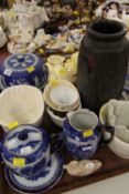 A PARCEL OF MIXED POTTERY including Wedgwood Blue Jasperware, cheese dome, pottery jelly moulds ETC