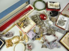 COSTUME JEWELLERY contained within a shoe-box and includes cameo and other bar brooches, bangles,