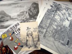 MARIA HARRIS unframed etchings of country churches together with fliers relating to the Brinore