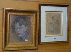 BRITISH SCHOOL WATERCOLOUR head and shoulders portrait of an Edwardian period boy in shirt and