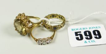 TWO 9 CARAT GOLD DRESS RINGS together with eternity type ring (3)