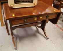 A REPRODUCTION INLAID MAHOGANY SOFA-TABLE with drop flaps and drawers