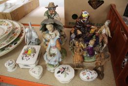 A PARCEL OF FIGURINES INCLUDING Royal Doulton 'The Potter' HN1493, a pair of Black Forest carved