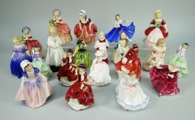 TWENTY ROYAL DOULTON SMALL FIGURINES mainly crinoline ladies including 'Top o' the Hill' HN2126
