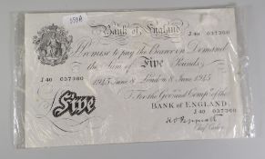 BANK OF ENGLAND £5 WHITE NOTE, chief cashier Peppiatt