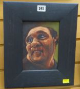 RICHARD OLIVER oil on board - head portrait of a man entitled verso 'Daydreamer', 19 x 14cms (