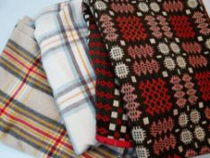 A PARCEL OF BLANKETS including a Welsh blanket bearing the label 'for Curlew Weavers of