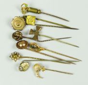 GROUP OF ASSORTED TIE OR HATPINS to include kiwi floral and knot design