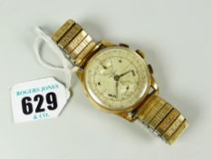 CHRONOGRAPHE SUISSE 18 CARAT GOLD GENTLEMEN'S WRISTWATCH on expanding stainless steel bracelet