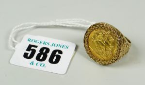 1905 GOLD HALF SOVEREIGN IN SET RING in 9 carat setting 7.7 grams approx.