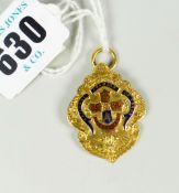 9 CARAT GOLD AND ENAMEL NATIONAL CHAMBER OF TRADE pendant engraved to the reverse 'Arthur