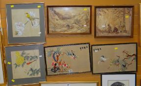 PARCEL OF FRAMED PICTURES including Oriental silk