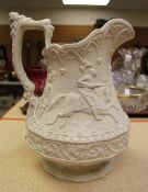 A PARIAN JUG the body depicting a relief tournament scene with jousting competitors, marked for
