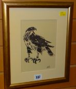 SIR KYFFIN WILLIAMS RA print - study of a hawk, unsigned (printed signature), mounted and framed, 20