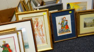 LARGE QUANTITY OF FRAMED PICTURES including watercolours, antique prints etc