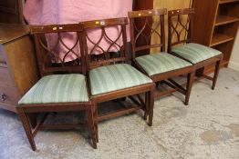 FOUR ANTIQUE REPRODUCTION DINING CHAIRS, a vintage fancy china cabinet, standard lamp ETC