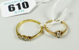 18 CARAT YELLOW GOLD AND PLATINUM 3 STONE DIAMOND ILLUSION RING together with an 18 carat diamond