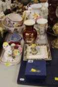 STAFFORDSHIRE AND OTHER PORCELAIN TABLEWARE including Crown Devon lustre vase, Wedgwood ETC