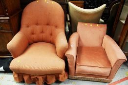 TWO PINK UPHOLSTERED ARMCHAIRS