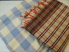 A MULTICOLOURED THICK WOOL VINTAGE BLANKET and another