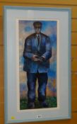 MICHAEL MCVEIGH believed oil on canvas - portrait of a standing figure holding a bird entitled '