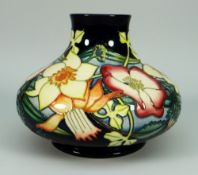 A MOORCROFT POTTERY SQUAT VASE stamped Golden Jubilee 2002 with Queen Elizabeth cipher dated 2001,