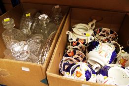 A QUANTITY OF MIXED GAUDY WELSH TEAWARE and a box of mixed glass