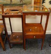 TWO ANTIQUE WASHSTANDS both of square form with two tiers, one with drawer