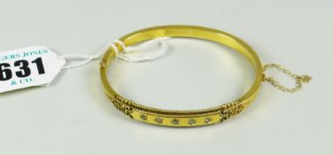 15 CARAT GOLD DIAMOND SET BANGLE IN FITTED BOX 9.5 grams approx.