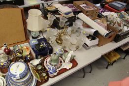 A LARGE QUANTITY OF MIXED ITEMS including china, pottery, lighting, sporting items, pictures and